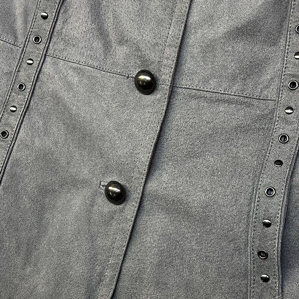 Bradley Bayou Genuine Suede Leather Jacket Womens XL Gray Studded Button Front - Picture 9 of 16